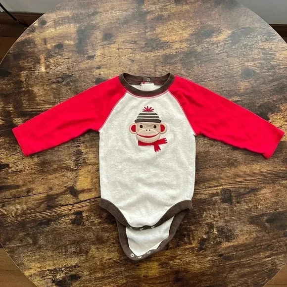 Old Navy | sock monkey infant onesie. Size: 6-12M - Picture 1 of 8